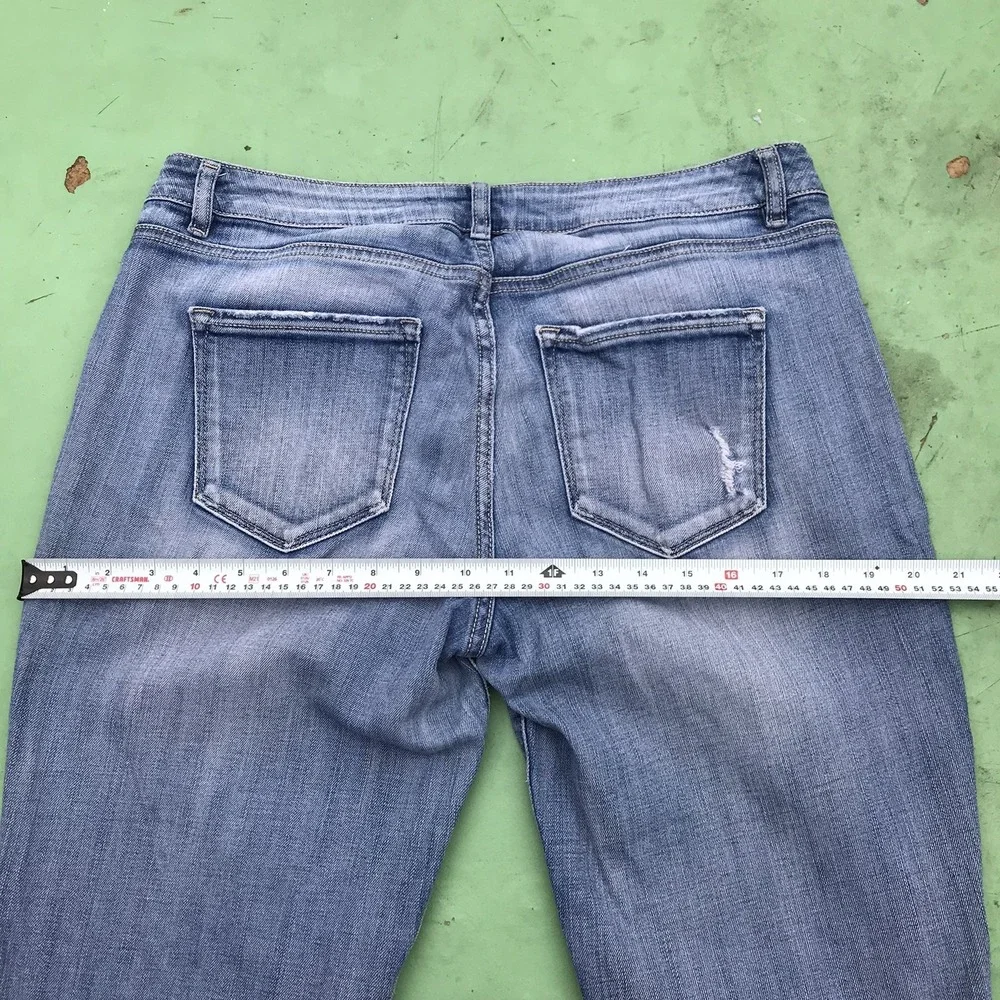 Refuge Women Mid Rise Distressed Skinny Blue Jeans Medium Wash 12 Stretch Casual